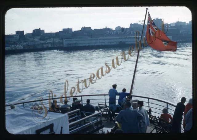 Port Of Seattle Sign Ship Flag 35mm Slide 1950s Red Border Kodachrome