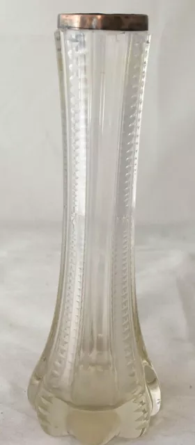 Antique Handmade Cut Glass Vase with Sterling Silver Rim Signed