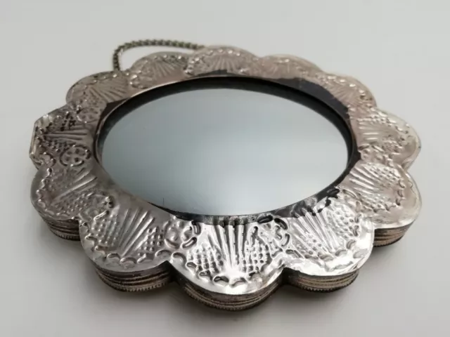 Ancien Miroir Polylobé Ottomans En Argent Repoussé 3