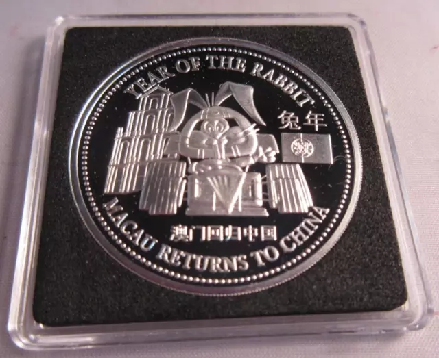 1999 Trade Dollar Macau Returns To China Yot Rabbit Fantasy Coin With Box & Coa