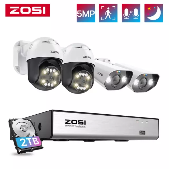 ZOSI Kit POE 5MP Cámara de Seguridad 4K NVR Cámara Exterior Detección Movimiento