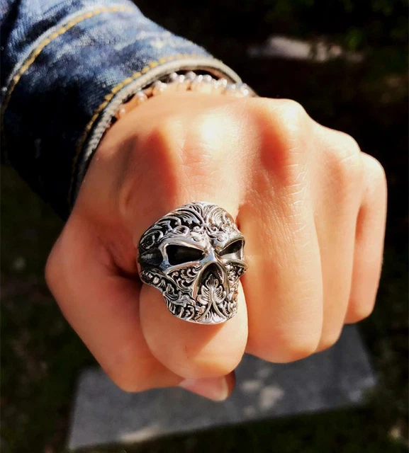 Bague Tête De Mort Croix En Argent 925 – Style Biker, Sans Pierre, Neuve Sans étui