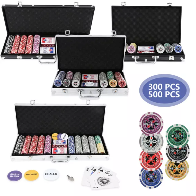 Pokerchips 300/500 Chips Pokerset Keramik Poker Clay Metallbox Pokerkoffer