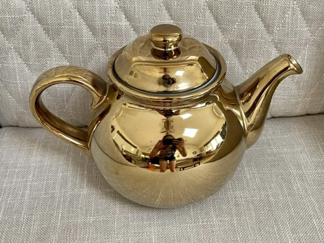 Golden Holidays Porcelain Teapot Metallic Gold Tone Handle Lid Spout Modern 07