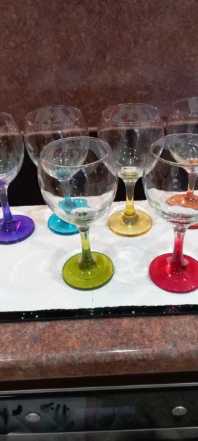 6 Piece Multicoloured Drinking Glasses Stem Wine Glass Cocktail Champagne 210ml