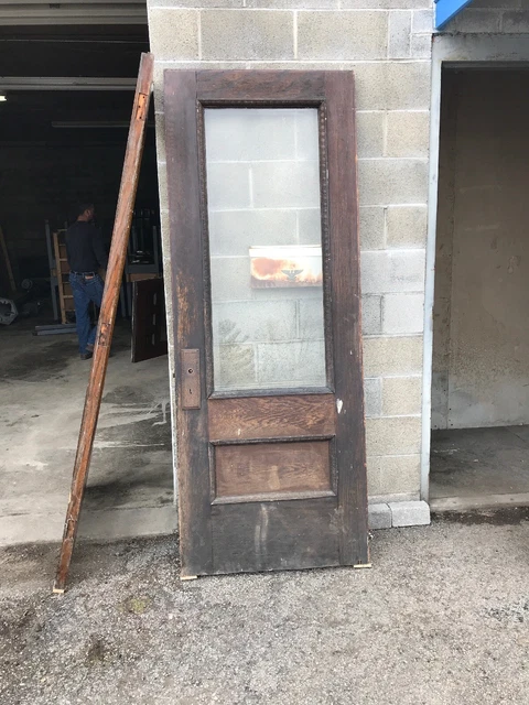 Mar 297 Antique Oak Beveled Glass Egg And Dart Entrance Door 32 X 83.5