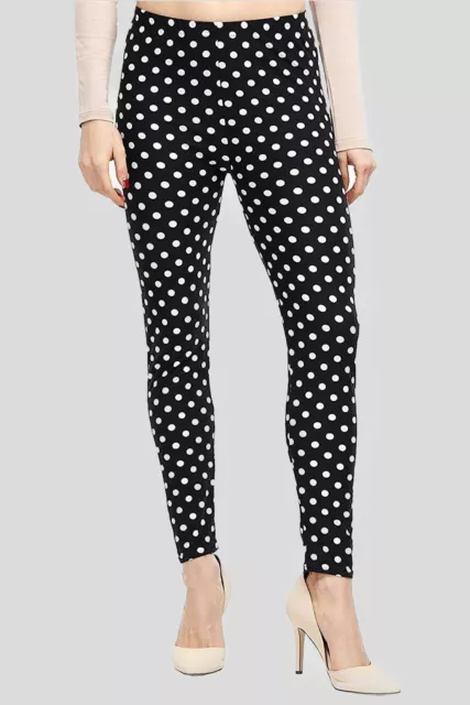 Womens Black Polka Dot White Spot Leggings Ladies Long Pants