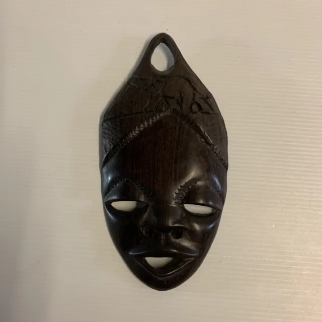 Vintage Wooden Hand Carved Mask Wall Hanging African Lady Face Wall Plaque 17cm