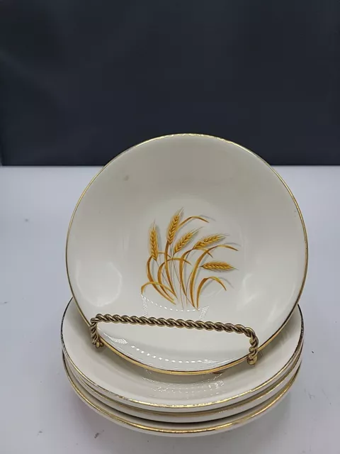 Vintage Set Of 4 22k Gold Golden Wheat 5 1/4" Fruit Berry Bowls USA Made EUC
