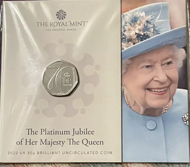 QUEEN ELIZABETH PLATINUM Jubilee 50p Coin 2022 Uncirculated Sealed 02