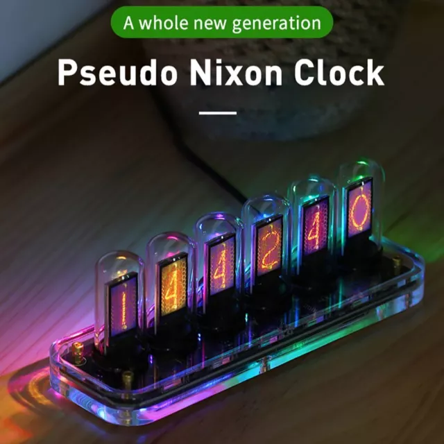 RGB LED Tube Clock Vintage Digital Nixie Clock 6 Bit Time Display Desk Clock