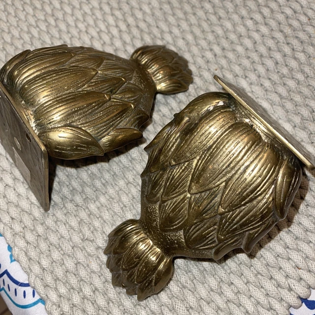 Pair Of Solid Brass Pineapple Bookends Colonial Decor Mid Century Modern 6.5”