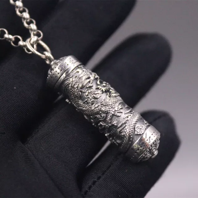 Pure S925 Sterling Silver Men Women Lucky Dragon Pillar Pendant 15g