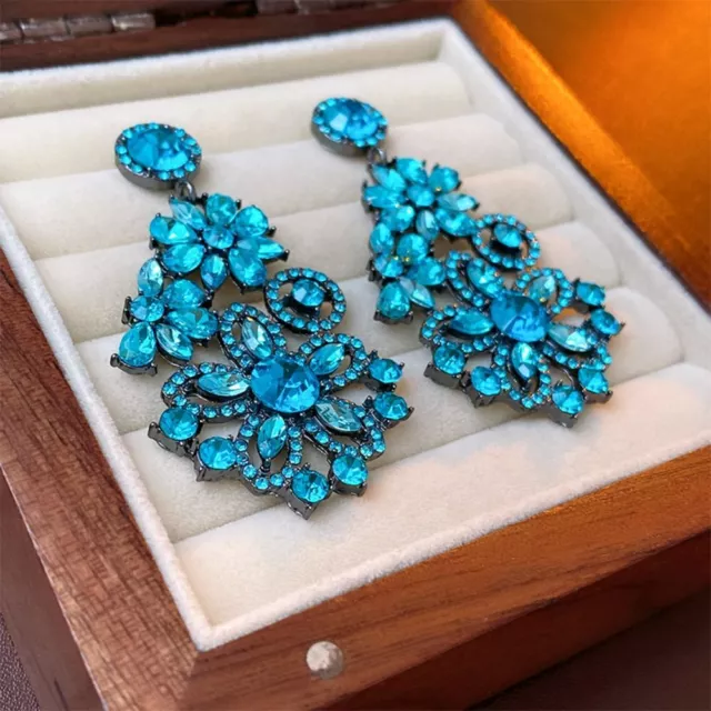 Sparkly Blue Flower Stud Earrings Fashion Blue Treasure Earrings  Women