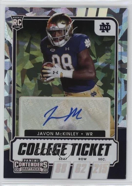 2021 Contenders Draft Picks Cracked Ice Ticket /23 Javon McKinley Rookie Auto RC