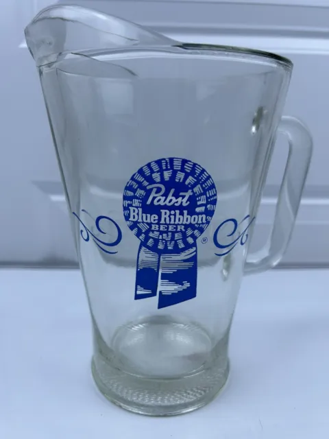 Pabst Blue Ribbon Pbr Vintage Large & Heavy Glass Beer Pitcher