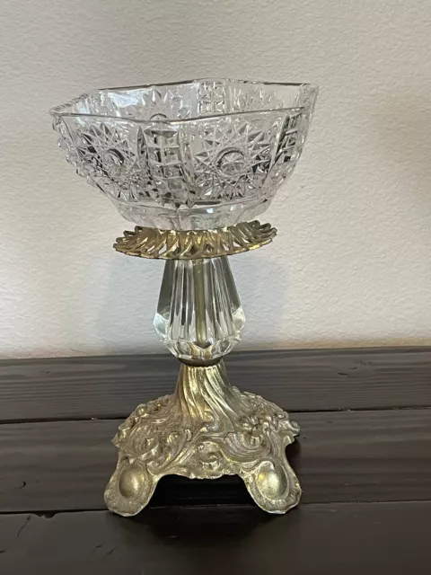 L&L WMC 1970 #9121 Compote Dish With Brass Pedestal & Clear Crystal Glass