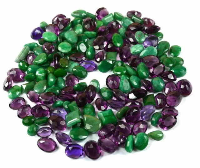 Natural Mix Shape Emerald & Amethyst Loose Gemstone 1000 Ct. Wholesale Lot