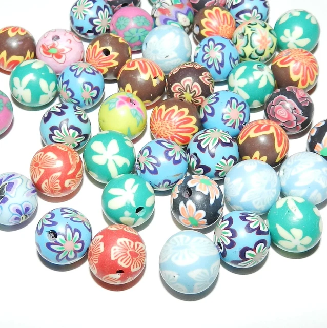 CPC194 Brightly Colored Fun Patterned Polymer Clay 12mm Round Beads 25pc