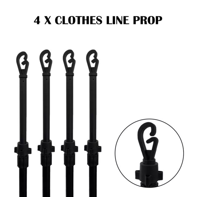 4 X Extending Clothes Prop Washing Line Pole Galvanised Heavy Duty Support 2.4m