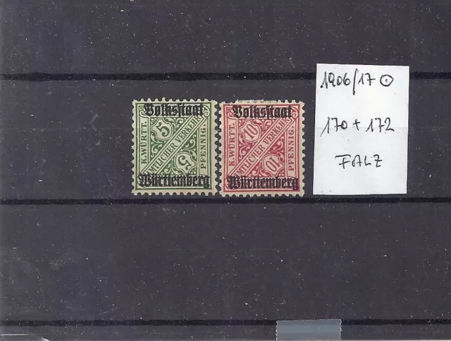 Volksstaat Württemberg1906/17 Ungebraucht Anknr.170 u.172