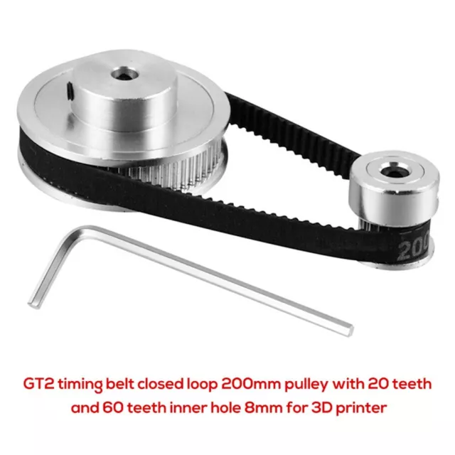 GT2 Distribution Ceinture Closed Boucle 200mm Poulie 20-Teeth Et 60-Teeth Inner