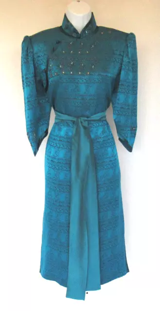 Vintage Jenny Lewis Embroidered Silk Couturier Dress Beads Rhinestones
