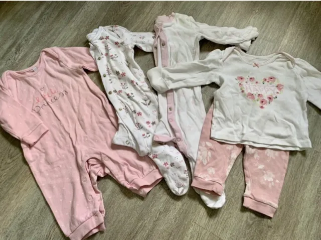 girls baby 3-6 Months babygrow pyjama bundle x4