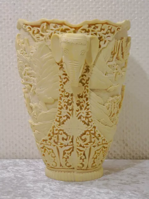 Schwere XL Bein-Optik Resin Vase Cachepot Elefantenköpfe Asiatisches Design 26cm 3