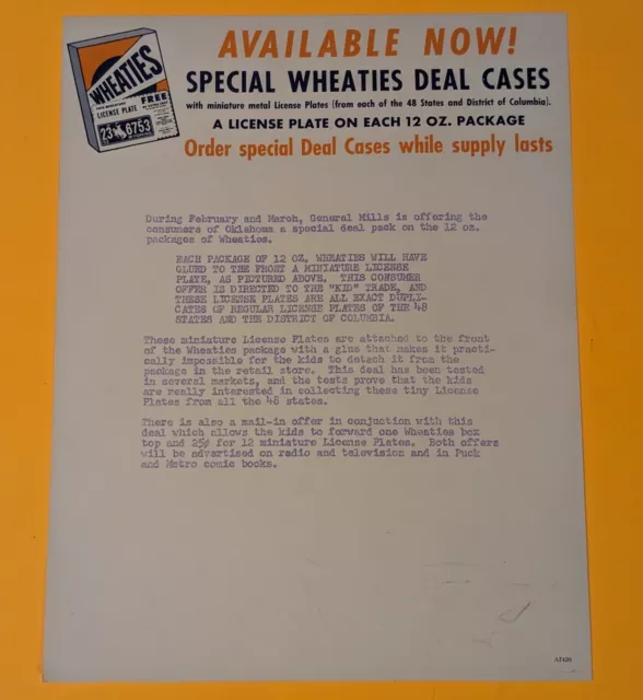 VTG Wheaties Promotional Letter RARE 1950s Grocery Ephemera License Plate Toy AD