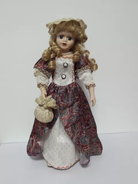Porcelain Doll 40cm Blond Hair with Pedestal Vintage
