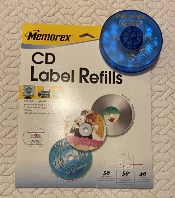 Fellowes NEATO Pro Media CD DVD Blue Applicator System with 42 Memorex Labels