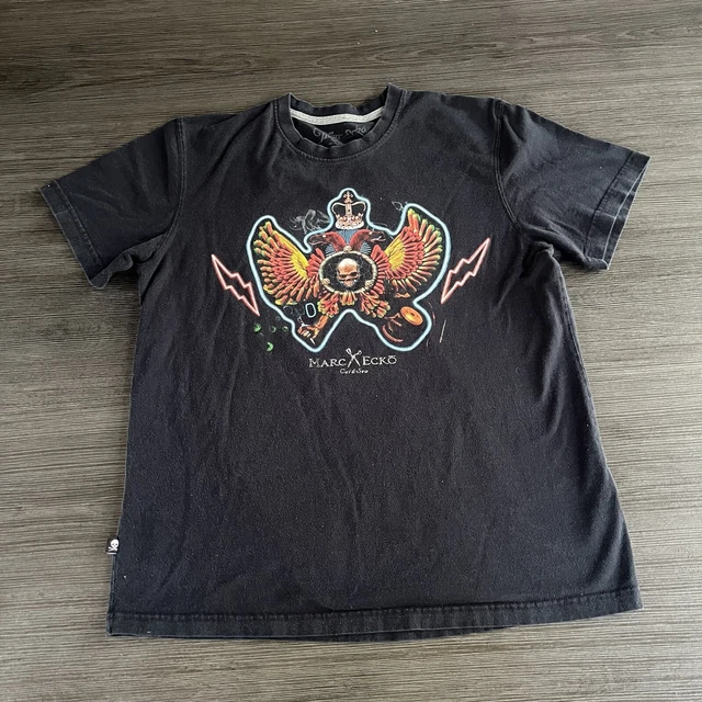 Vintage Marc Ecko Cut & Sew Y2k Designer T Shirt L Black Ed Hardy Style Art 00s