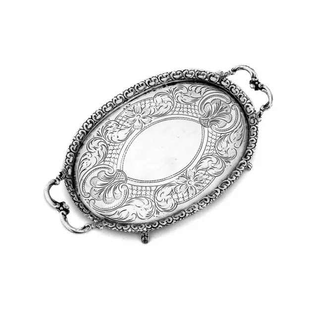 Hanau Engraved Oval Dresser Tray Openwork Rim 800 Standard Silver 1900