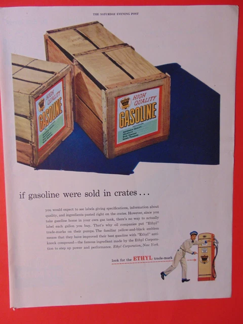 1947 ETHYL GASOLINE Sold in Wooden Crates? art print ad