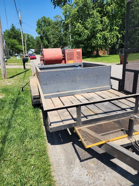 14 ft equipment trailer with Essick EM-700 Concrete Mixer.