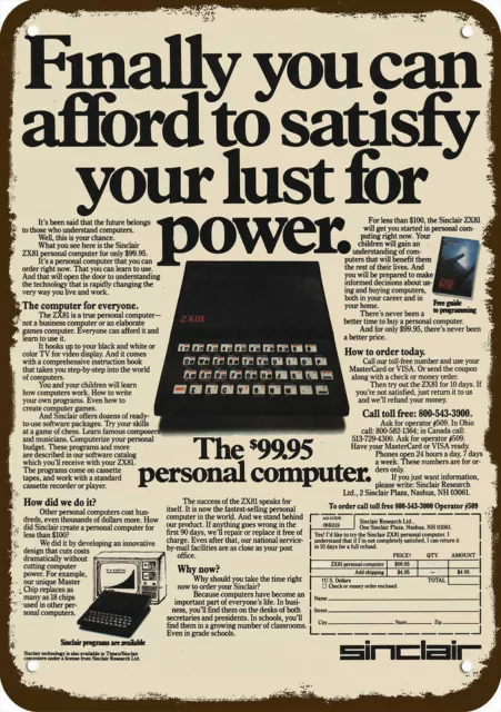 1982 SINCLAIR ZX81 COMPUTER Vintage-Look-Edge **DECORATIVE REPLICA METAL SIGN**