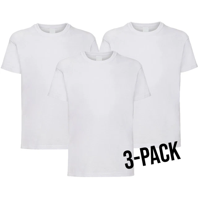 New Kids Fruit Of The Loom 3-Pack Boys Girls School PE Uniform White T-Shirt Tee