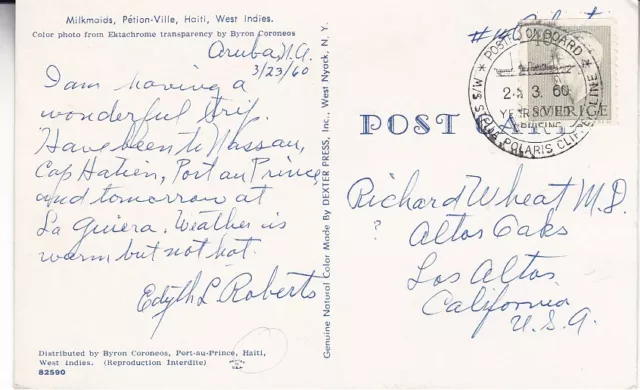 1960 Sweden #509 w ship cancel on Haiti Post Card to US  *d 2