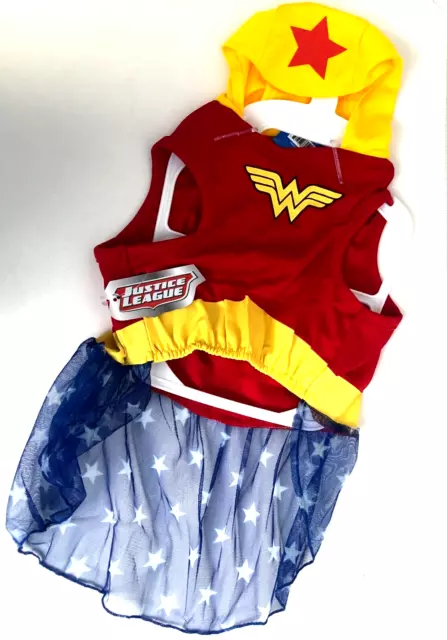 DC Comics Dog Costume Wonder Woman Halloween Pet Outfit w/Hood Superhero Size M