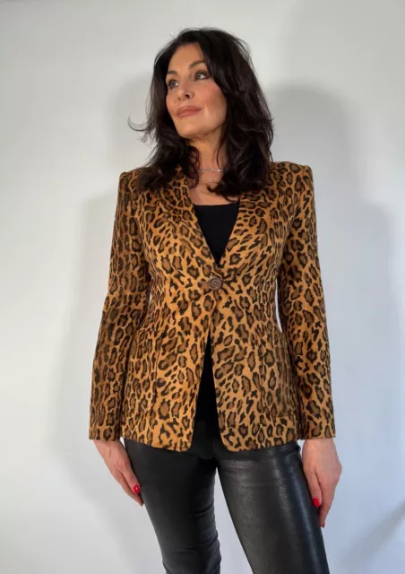 MOSCHINO JEANS IT 44 UK 14 Vintage Velvet Leopard Print Lined Jacket