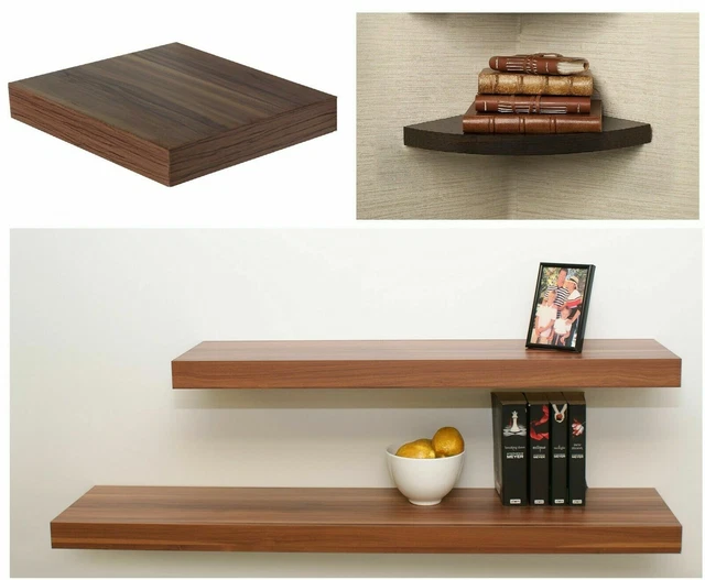 Hudson Walnut & Oak Wood Floating Wooden Mdf Shelving Shelf Wall Mounted Display