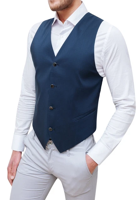 Gilet Panciotto Uomo Diamond Elegante Blu Formale Cerimonia Nuovo In Seta