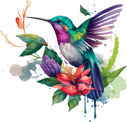 Hummingbird Flower Clipart Colourful Bedroom Wall Vinyl Sticker Decals w334