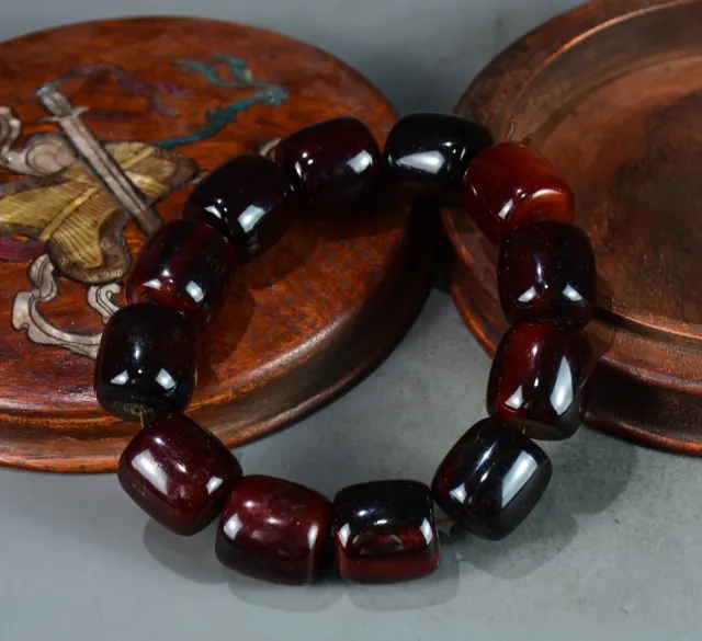 Exquisite tibet ox horn carved bead bangle bracelet + inlay shell rosewood box