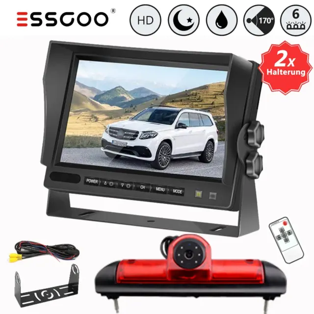 Monitor LCD ESSGOO 7" + telecamera di retromarcia luce freno per Fiat Ducato Peugeot Boxer