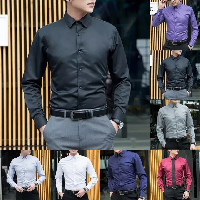 Stylish Men's Slim Fit Button Down Business Shirt Long Sleeve Casual Blouse