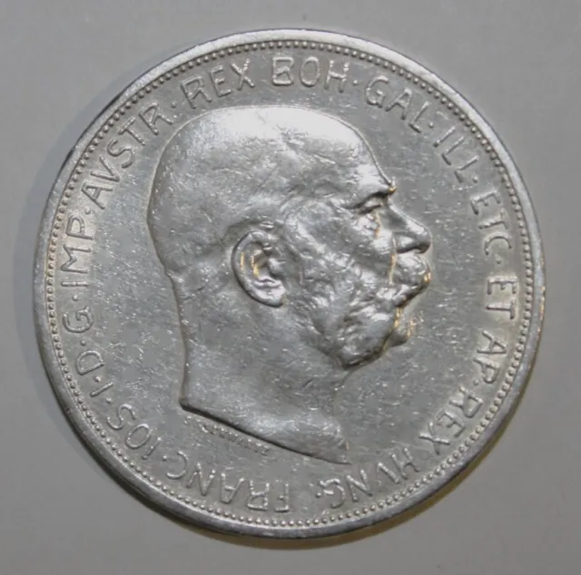 S2 - Austria 5 Corona 1909 Extremely Fine Large Silver Coin - Franz Josef I