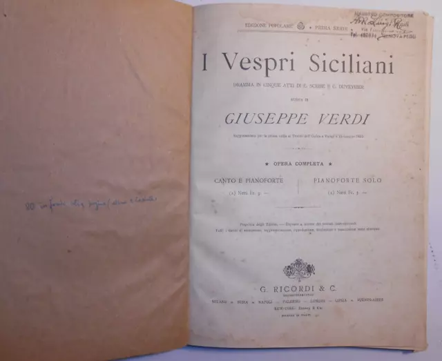 I VESPRI SICILIANI - G.VERDI Opera Completa  Canto/pianoforte - ANTICO SPARTITO
