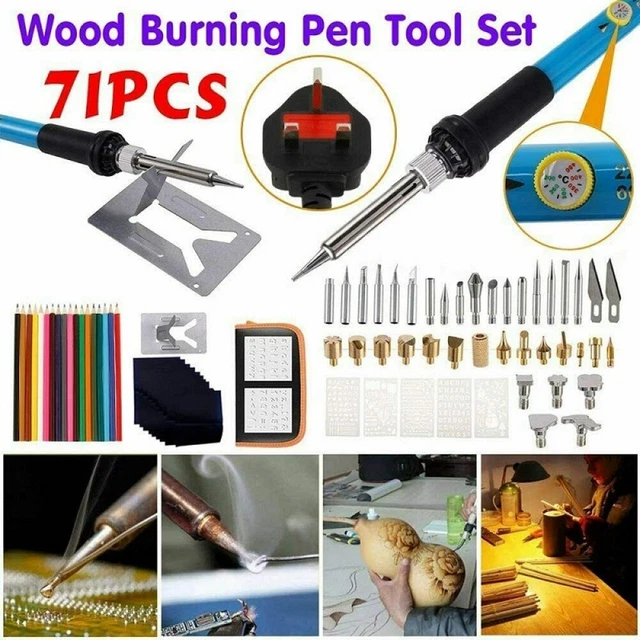 71pc Lötkolben Holz Brenn Stift Werkzeug Brandmalerei Verstellbar Gravur Set 60W